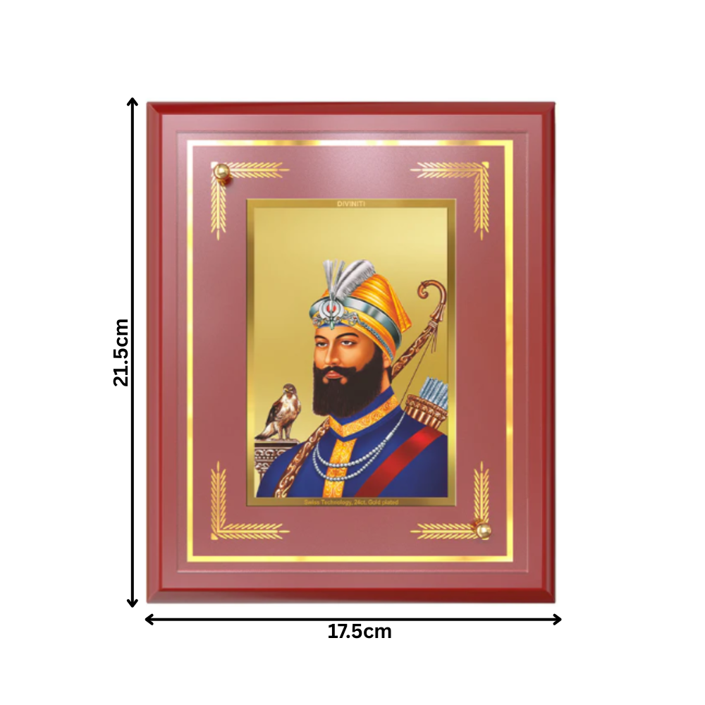 Guru Gobind Singh Ji | Divine Wall and Tabletop Mount Photo Frame in 24K Gold Plated Foil