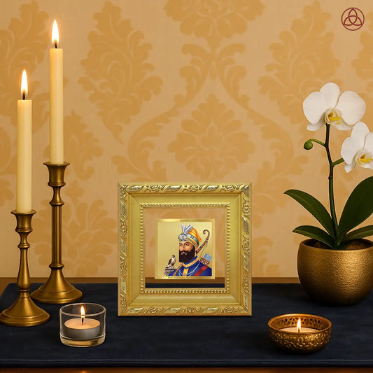 Guru Gobind Singh Ji | Tenth Sikh Guru and Creator of Khalsa Panth Spiritual Tabletop Frame in 24K Gold Plated Foil
