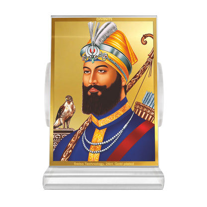 Guru Gobind Singh Ji | Tenth Sikh Guru and Creator of Khalsa Panth Spiritual Car Dashboard Frame in 24K Gold Plated Foil