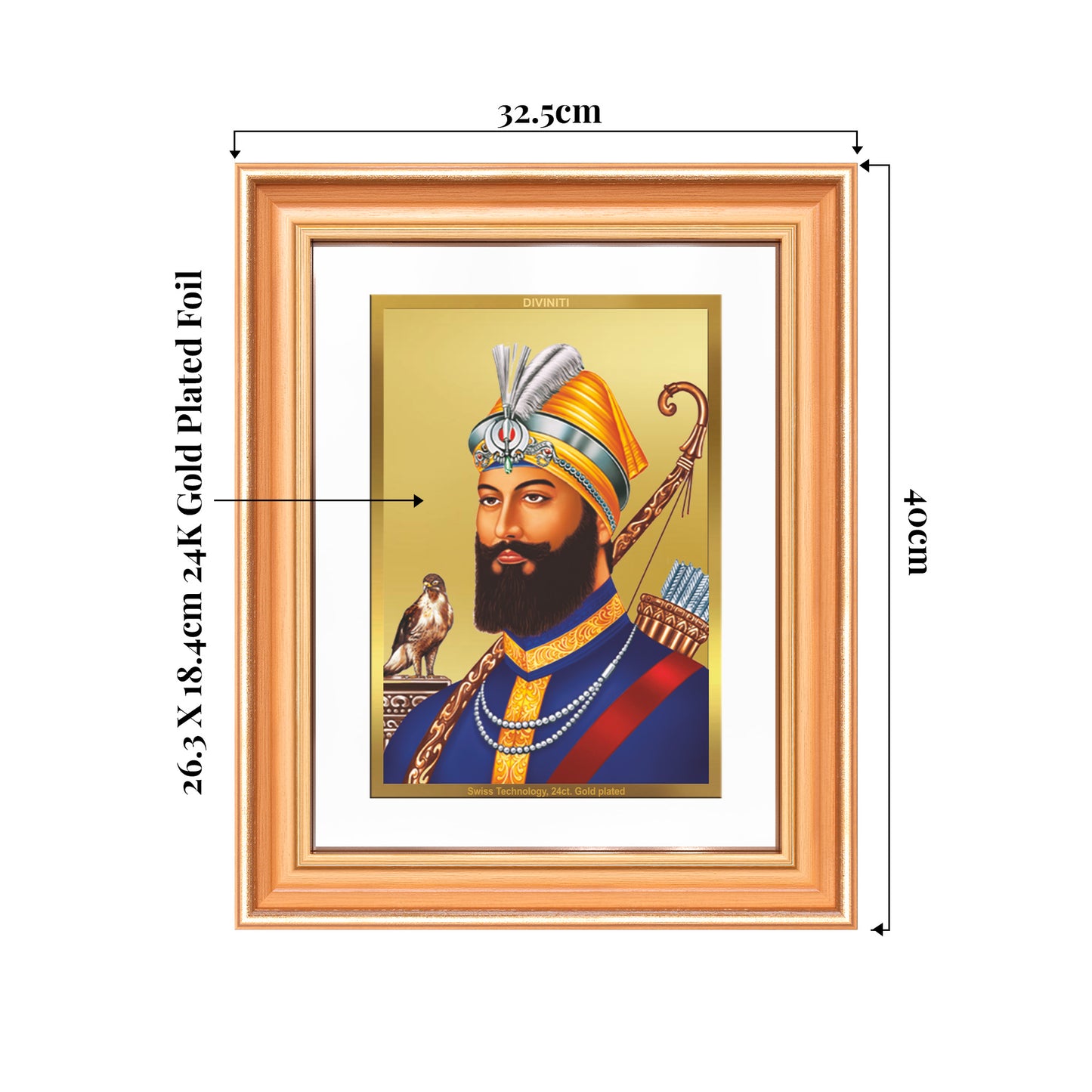 Guru Gobind Singh Ji | Divine Wall Mount Photo Frame in 24K Gold Plated Foil