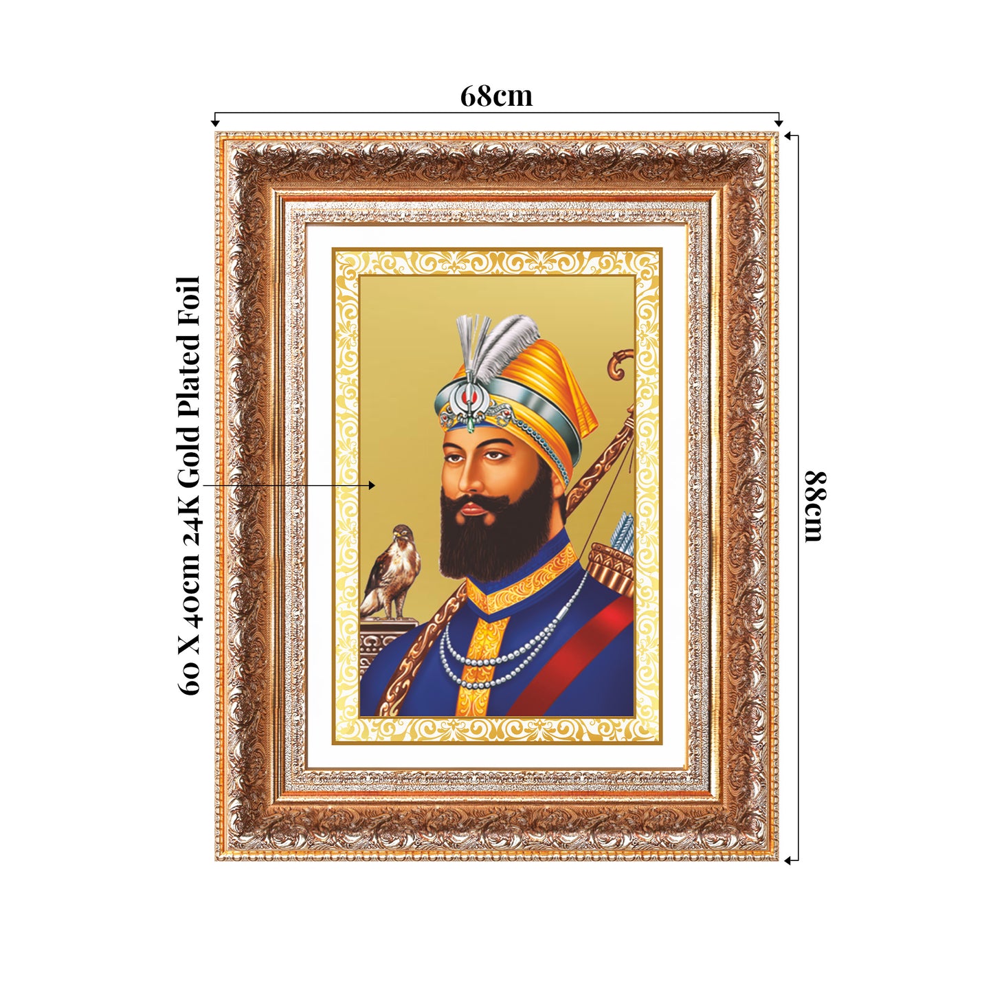 Guru Gobind Singh Ji | Divine Wall Mount Photo Frame in 24K Gold Plated Foil