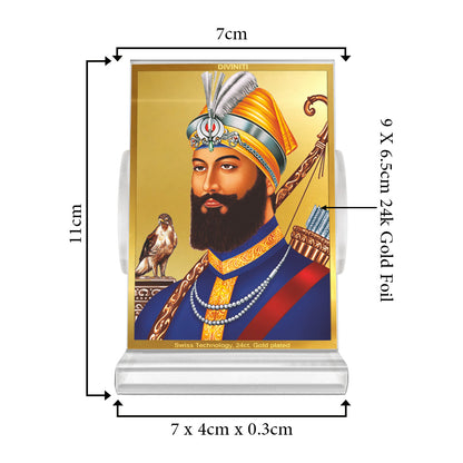 Guru Gobind Singh Ji | Tenth Sikh Guru and Creator of Khalsa Panth Spiritual Car Dashboard Frame in 24K Gold Plated Foil