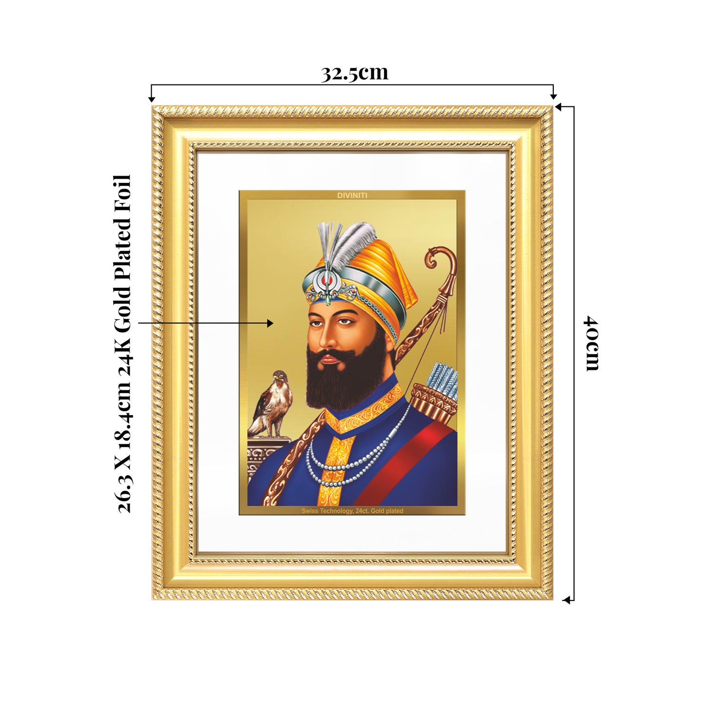 Guru Gobind Singh Ji | Divine Wall Mount Photo Frame in 24K Gold Plated Foil