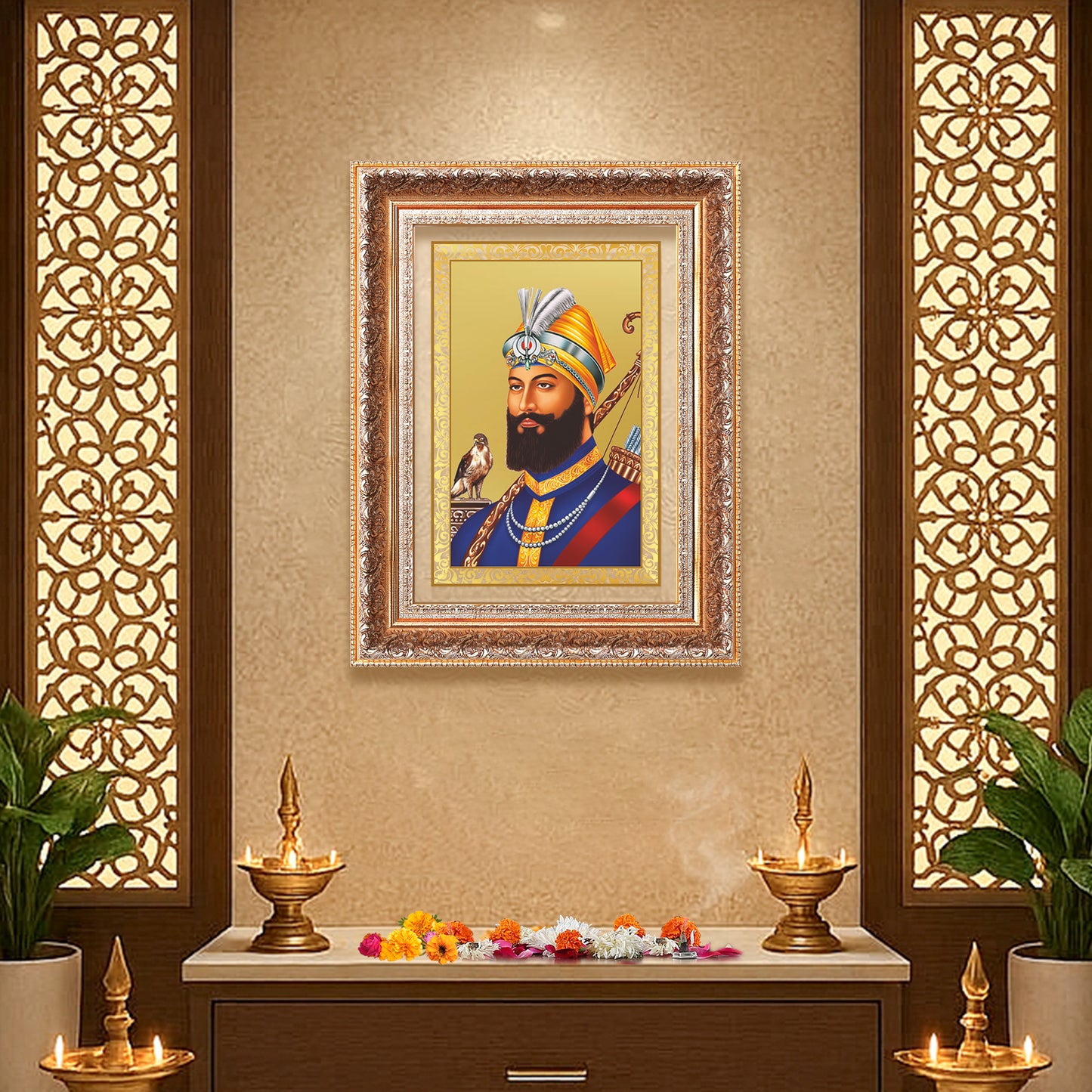 Guru Gobind Singh Ji | Divine Wall Mount Photo Frame in 24K Gold Plated Foil