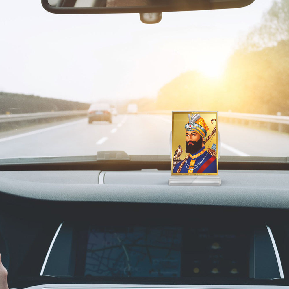 Guru Gobind Singh Ji | Tenth Sikh Guru and Creator of Khalsa Panth Spiritual Car Dashboard Frame in 24K Gold Plated Foil