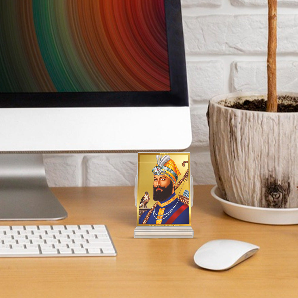 Guru Gobind Singh Ji | Tenth Sikh Guru and Creator of Khalsa Panth Spiritual Car Dashboard Frame in 24K Gold Plated Foil