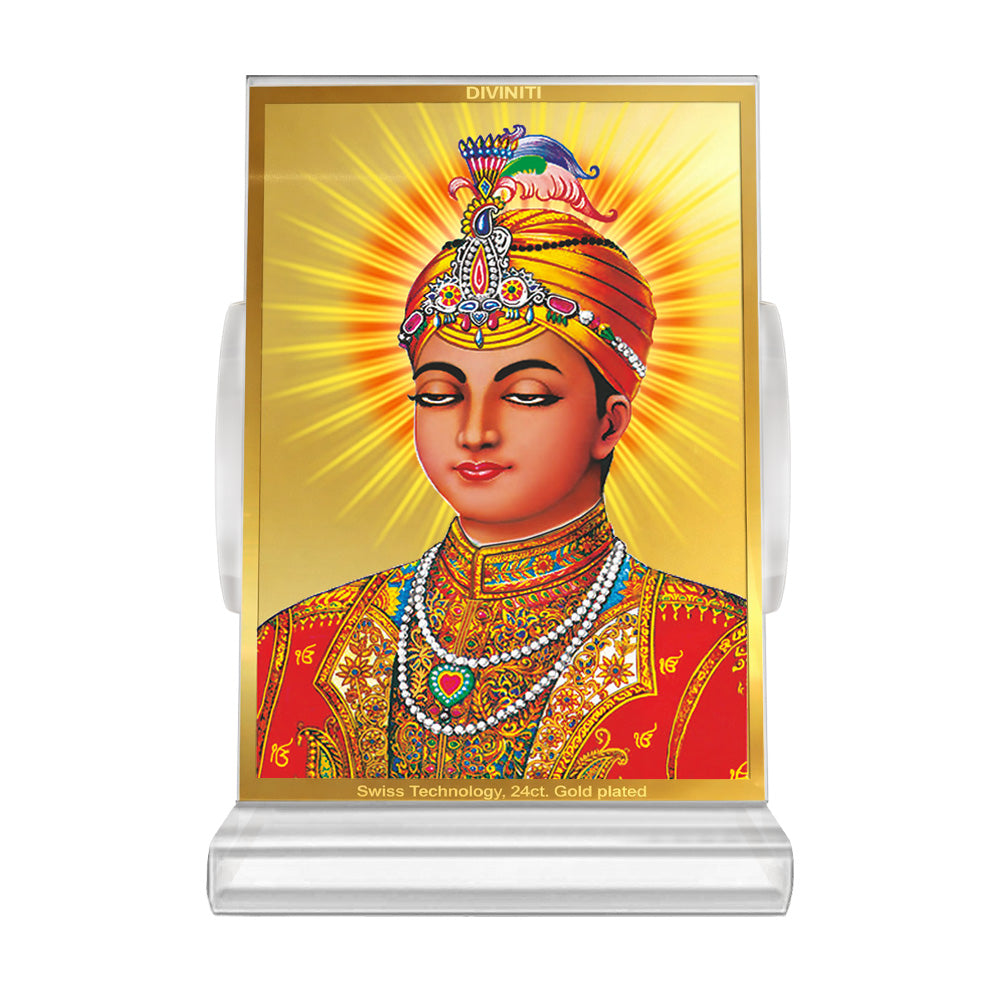 Guru Harkrishan Sahib Ji | Eighth Sikh Guru and Bala Pritam Spiritual Car dashboard frame in 24K Gold Plated Foil