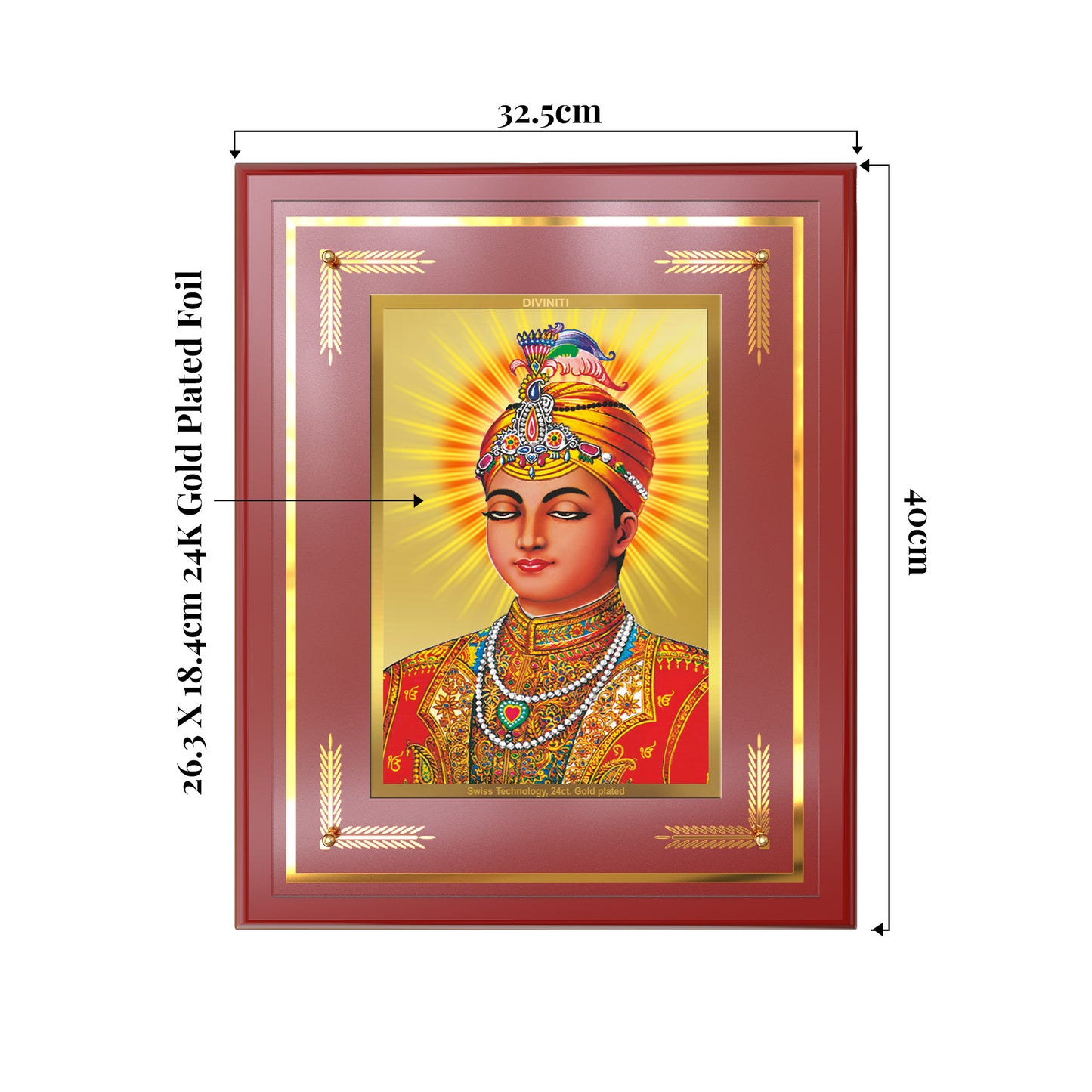 Guru Harkrishan Sahib Ji | Eighth Sikh Guru Wall Mount Photo Frame in 24K Gold Plated Foil