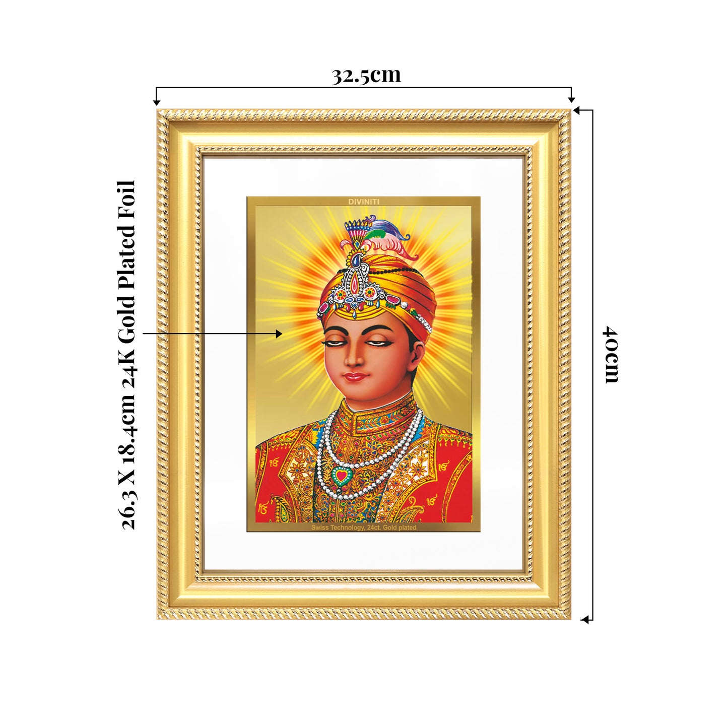 Guru Harkrishan Sahib Ji | Eighth Sikh Guru Wall Mount Photo Frame in 24K Gold Plated Foil
