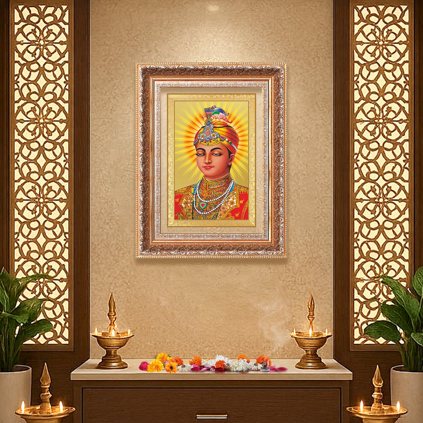 Guru Harkrishan Sahib Ji | Eighth Sikh Guru Wall Mount Photo Frame in 24K Gold Plated Foil