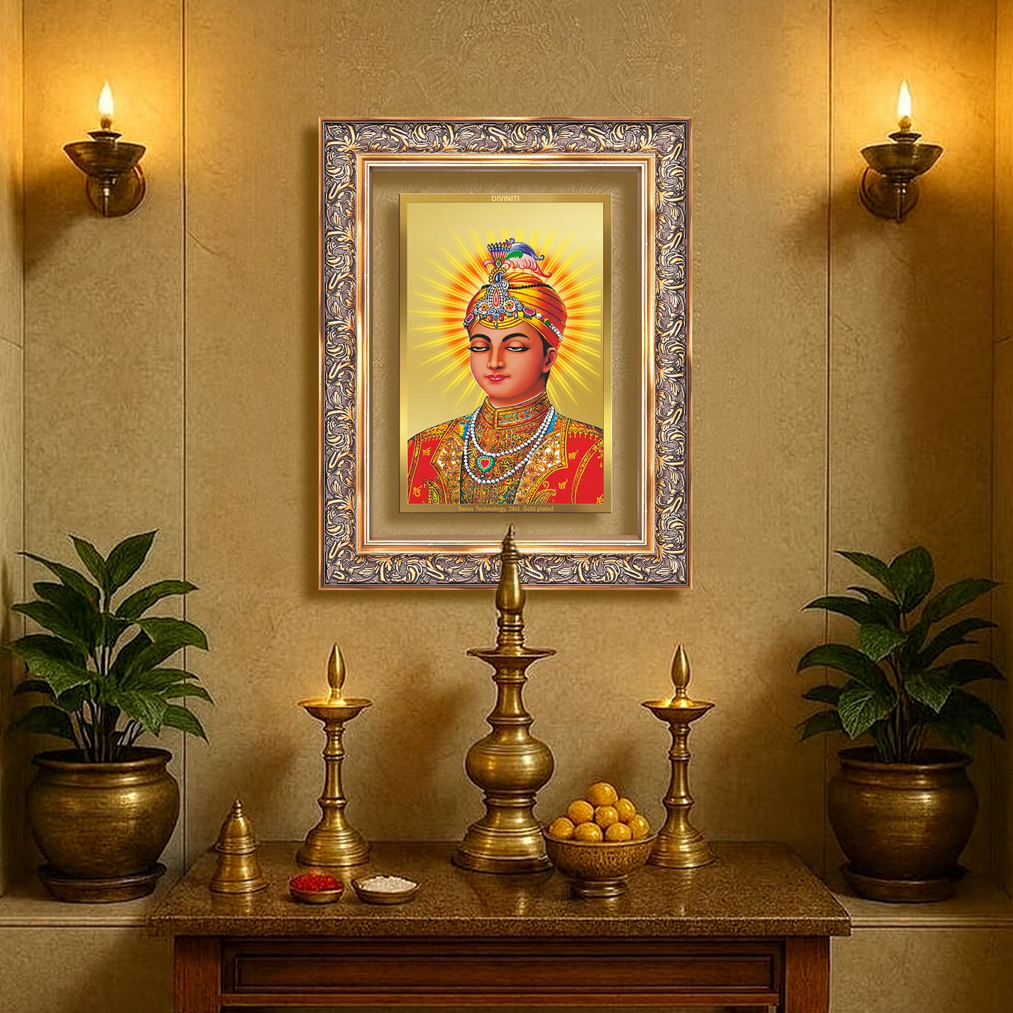 Guru Harkrishan Sahib Ji | Eighth Sikh Guru Wall Mount Photo Frame in 24K Gold Plated Foil