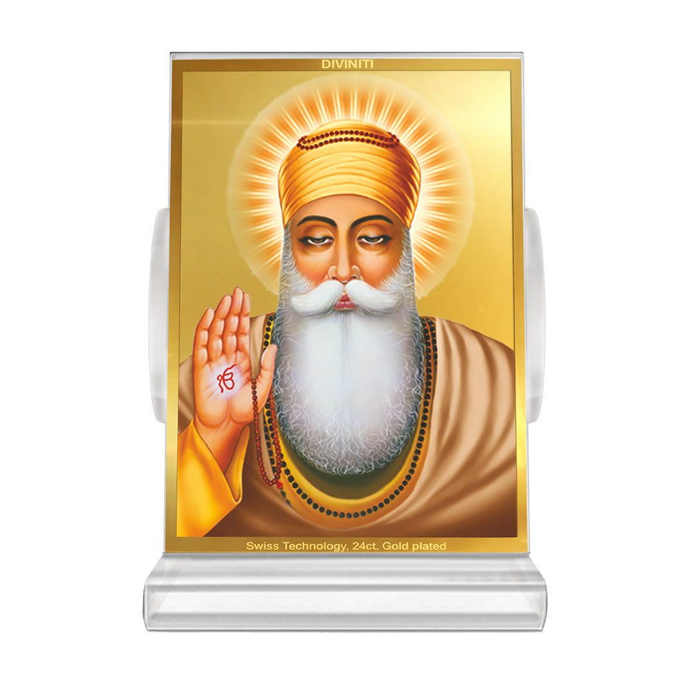 Guru Nanak Dev Ji Divine Waheguru For Sacred Sikh Religious Car Dashboard Frame in 24K Gold Plated Foil