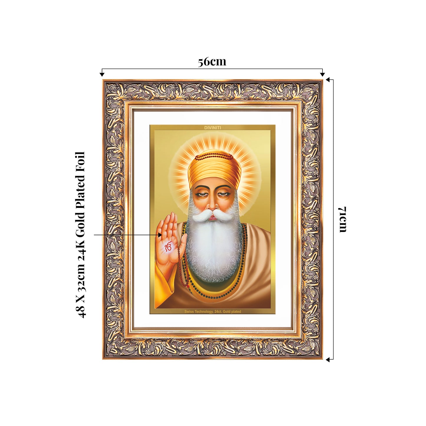 Guru Nanak Dev Ji | Divine Wall Mount Photo Frame in 24K Gold Plated Foil