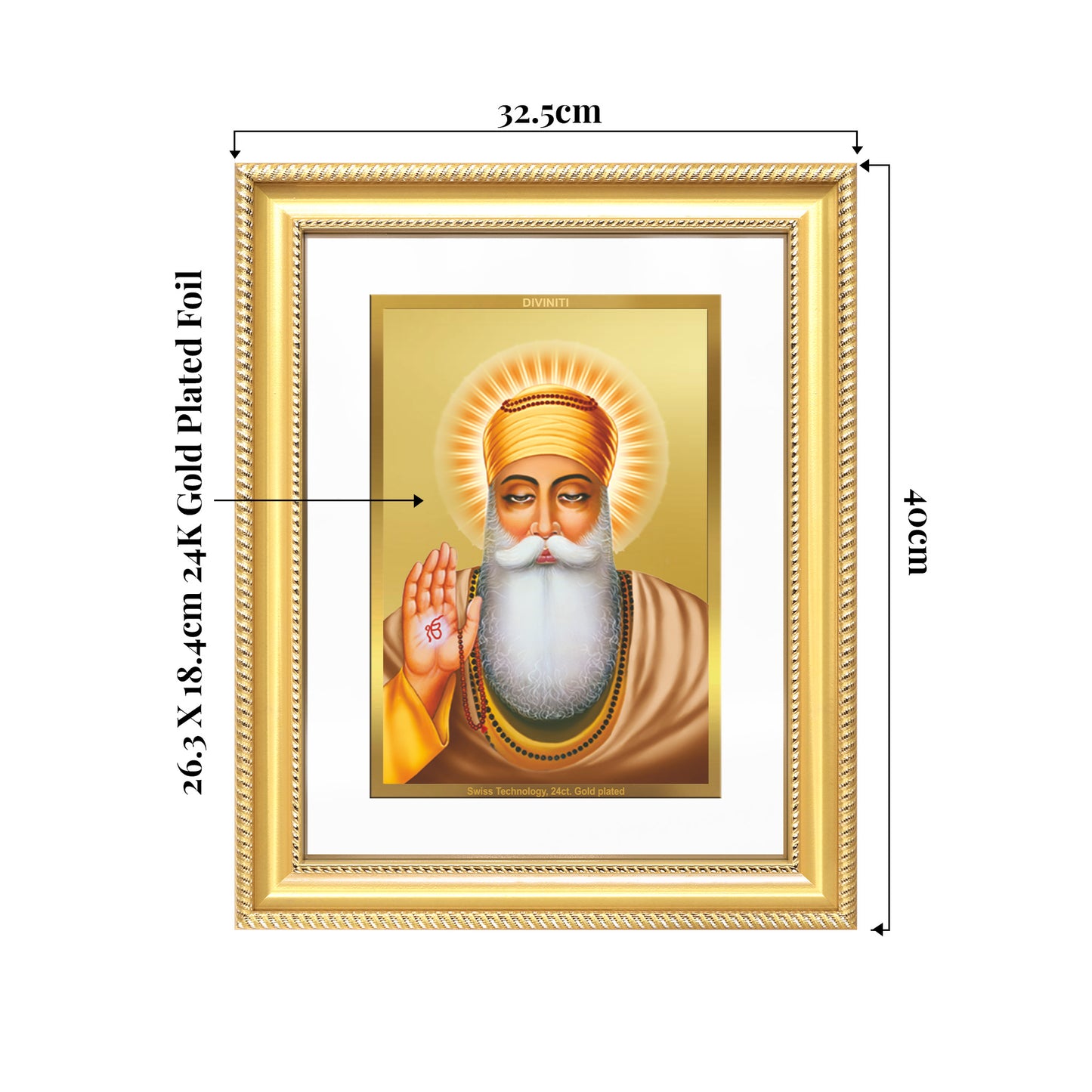Guru Nanak Dev Ji | Divine Wall Mount Photo Frame in 24K Gold Plated Foil