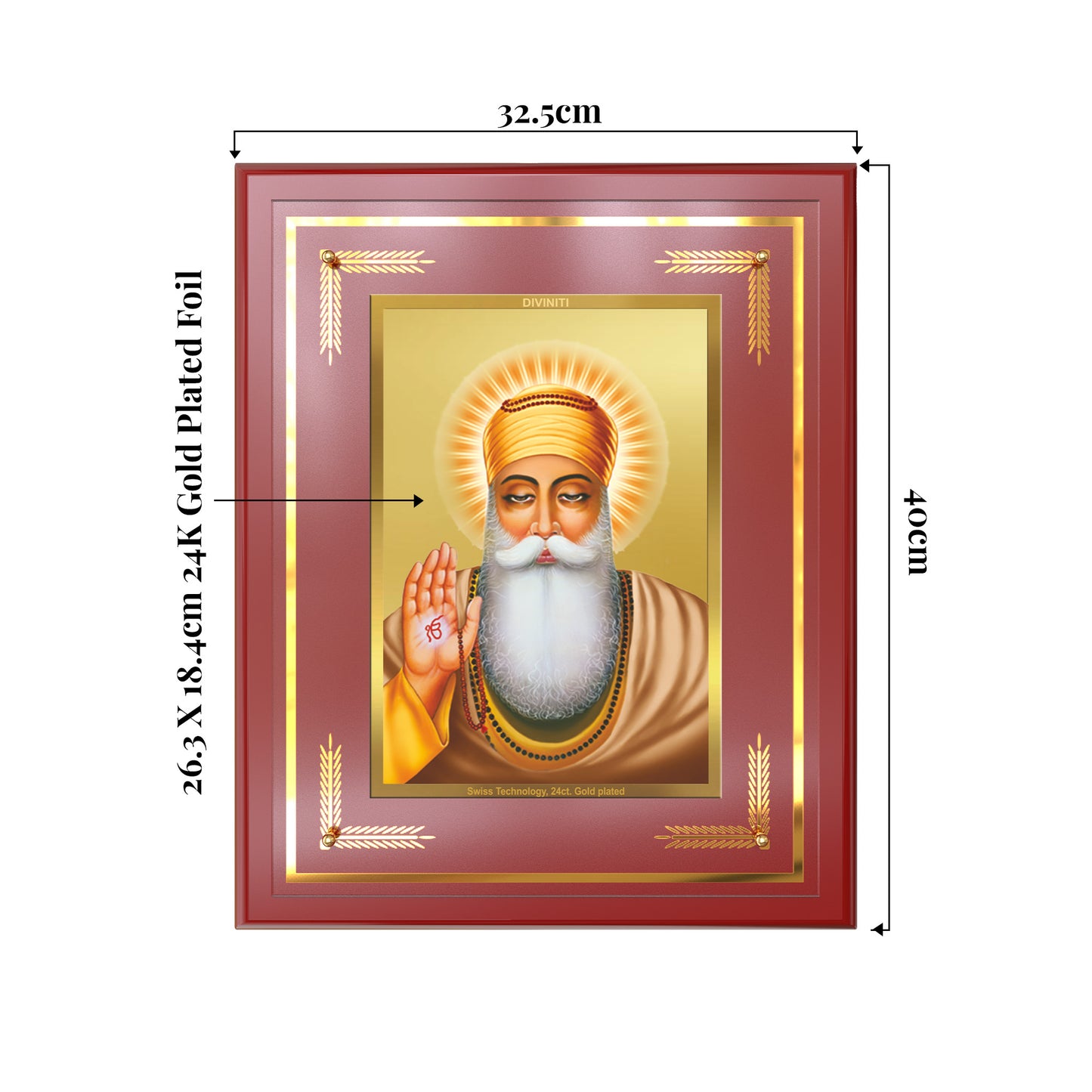 Guru Nanak Dev Ji | Divine Wall Mount Photo Frame in 24K Gold Plated Foil
