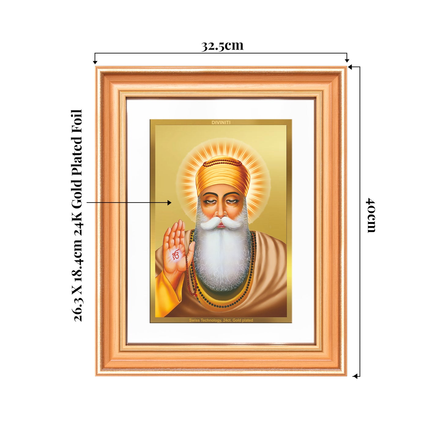 Guru Nanak Dev Ji | Divine Wall Mount Photo Frame in 24K Gold Plated Foil