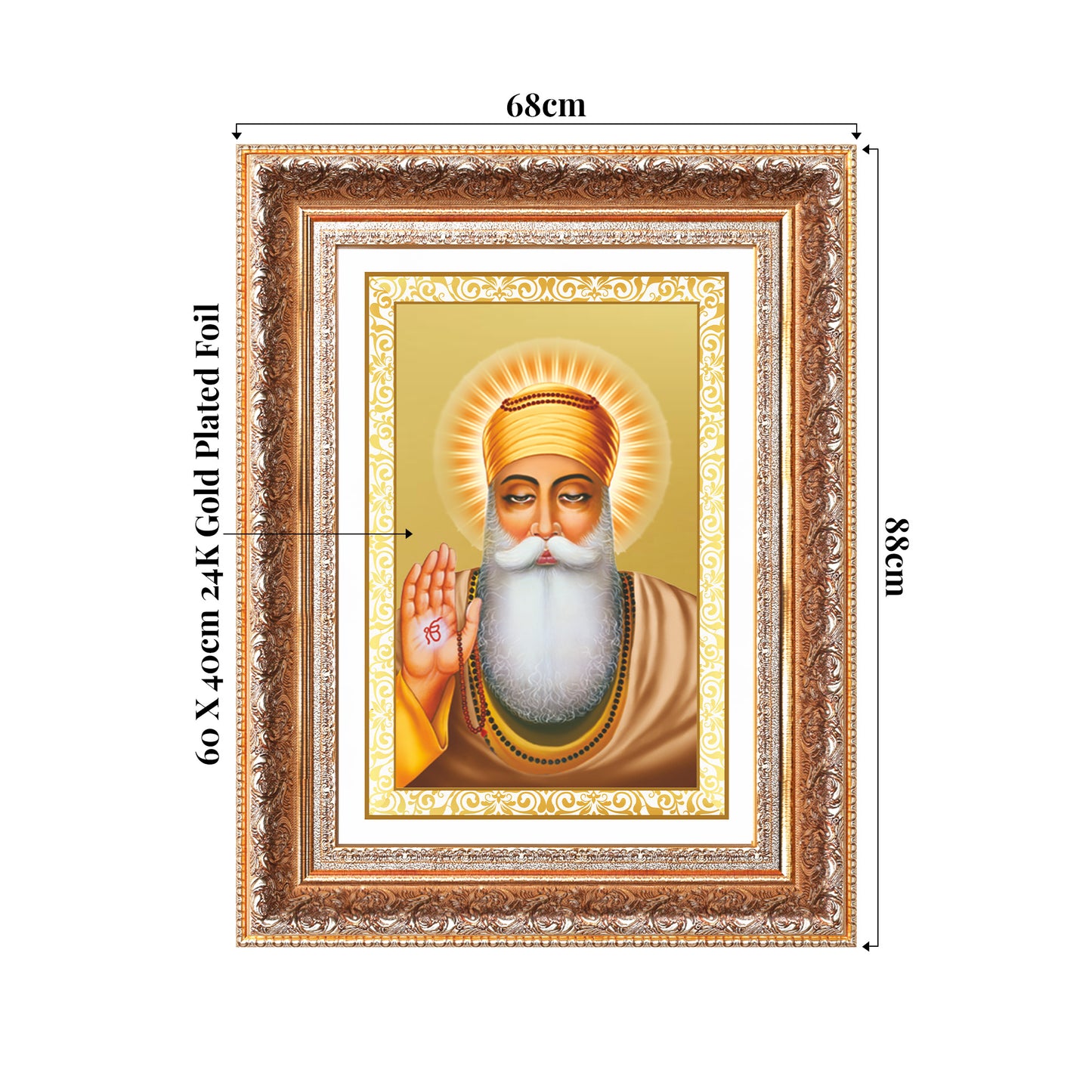 Guru Nanak Dev Ji | Divine Wall Mount Photo Frame in 24K Gold Plated Foil