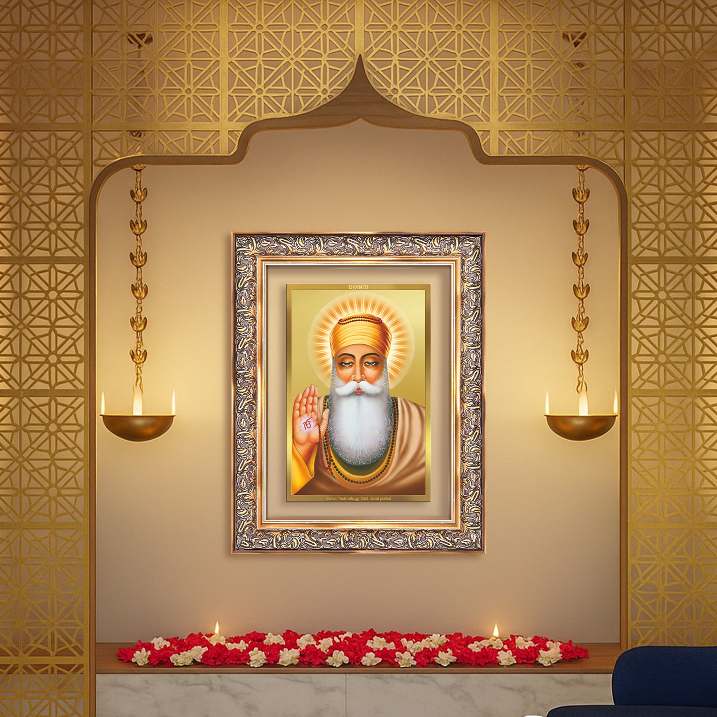 Guru Nanak Dev Ji | Divine Wall Mount Photo Frame in 24K Gold Plated Foil