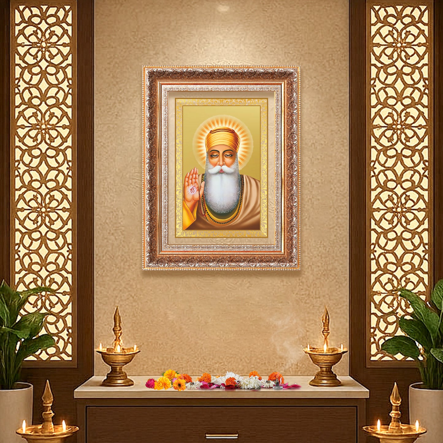 Guru Nanak Dev Ji | Divine Wall Mount Photo Frame in 24K Gold Plated Foil