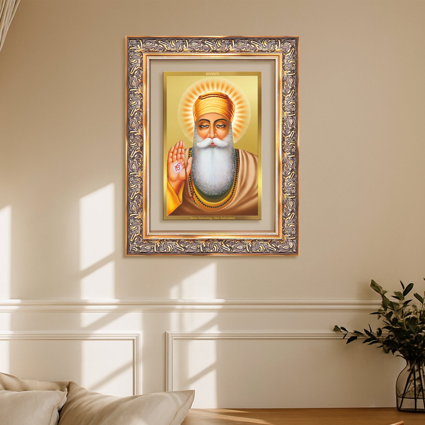Guru Nanak Dev Ji | Divine Wall Mount Photo Frame in 24K Gold Plated Foil