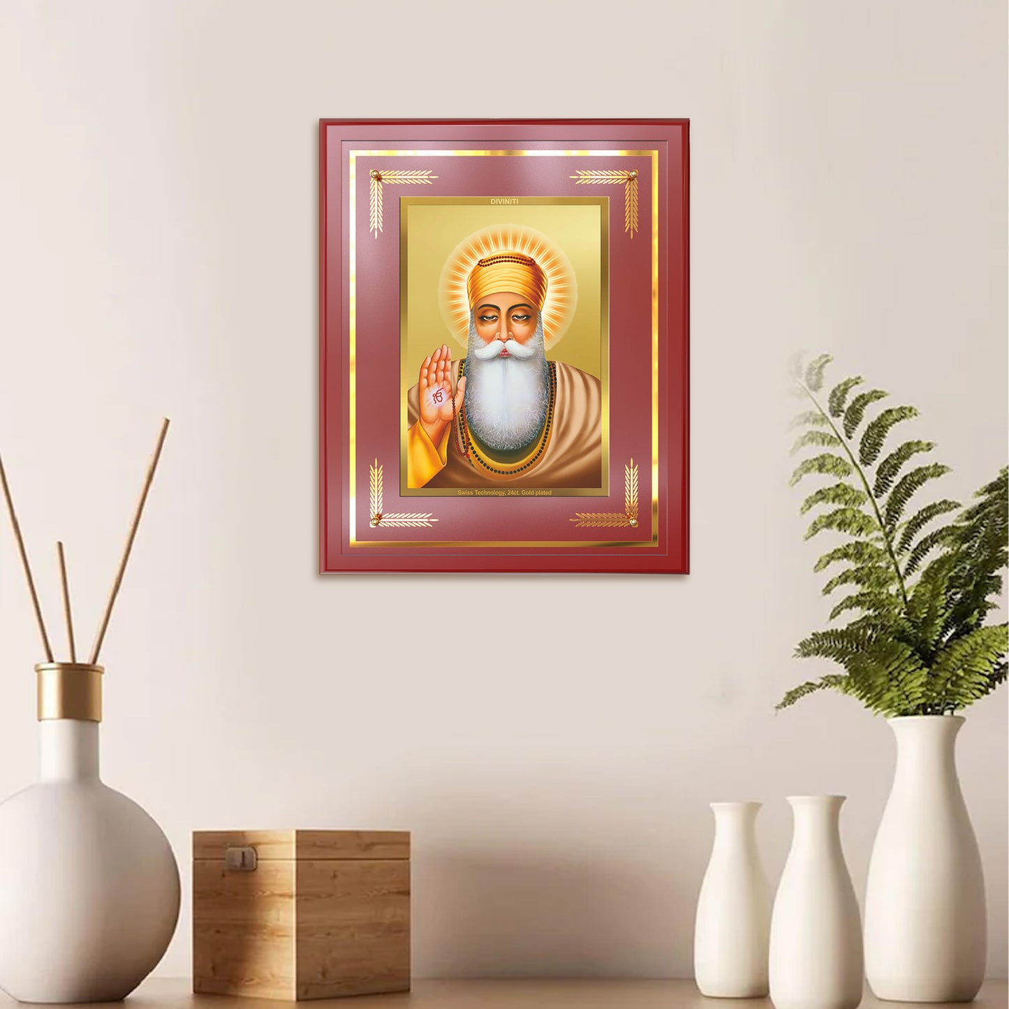 Guru Nanak Dev Ji | Divine Wall Mount Photo Frame in 24K Gold Plated Foil