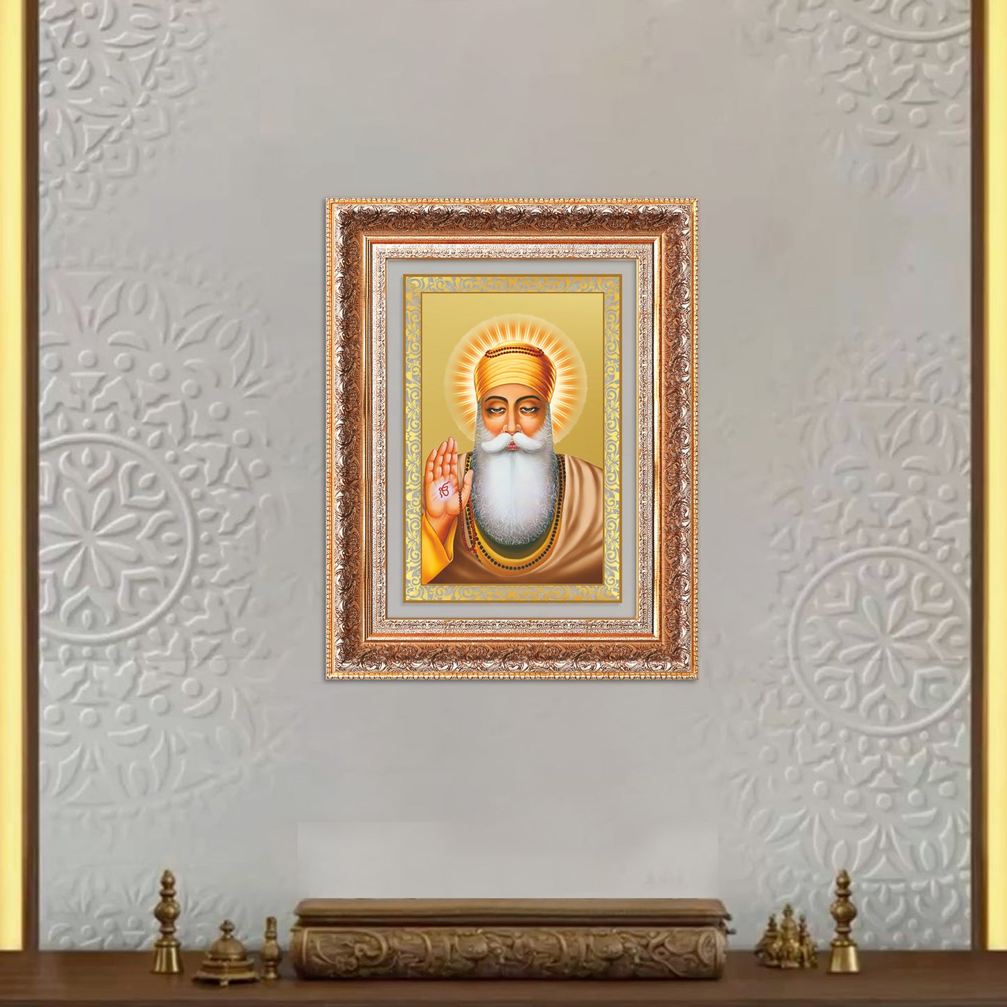 Guru Nanak Dev Ji | Divine Wall Mount Photo Frame in 24K Gold Plated Foil