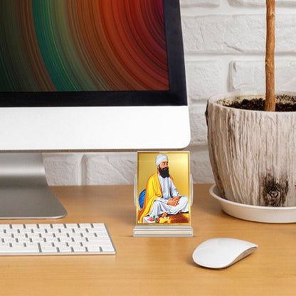 Guru Tegh Bahadar Ji | Ninth Sikh Guru and Dharam-Di-Chadar Spiritual Car Dashboard frame in 24K Gold Plated Foil