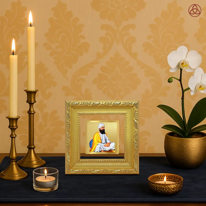 Guru Tegh Bahadar Ji | Ninth Sikh Guru and Dharam-Di-Chadar Spiritual Tabletop frame in 24K Gold Plated Foil