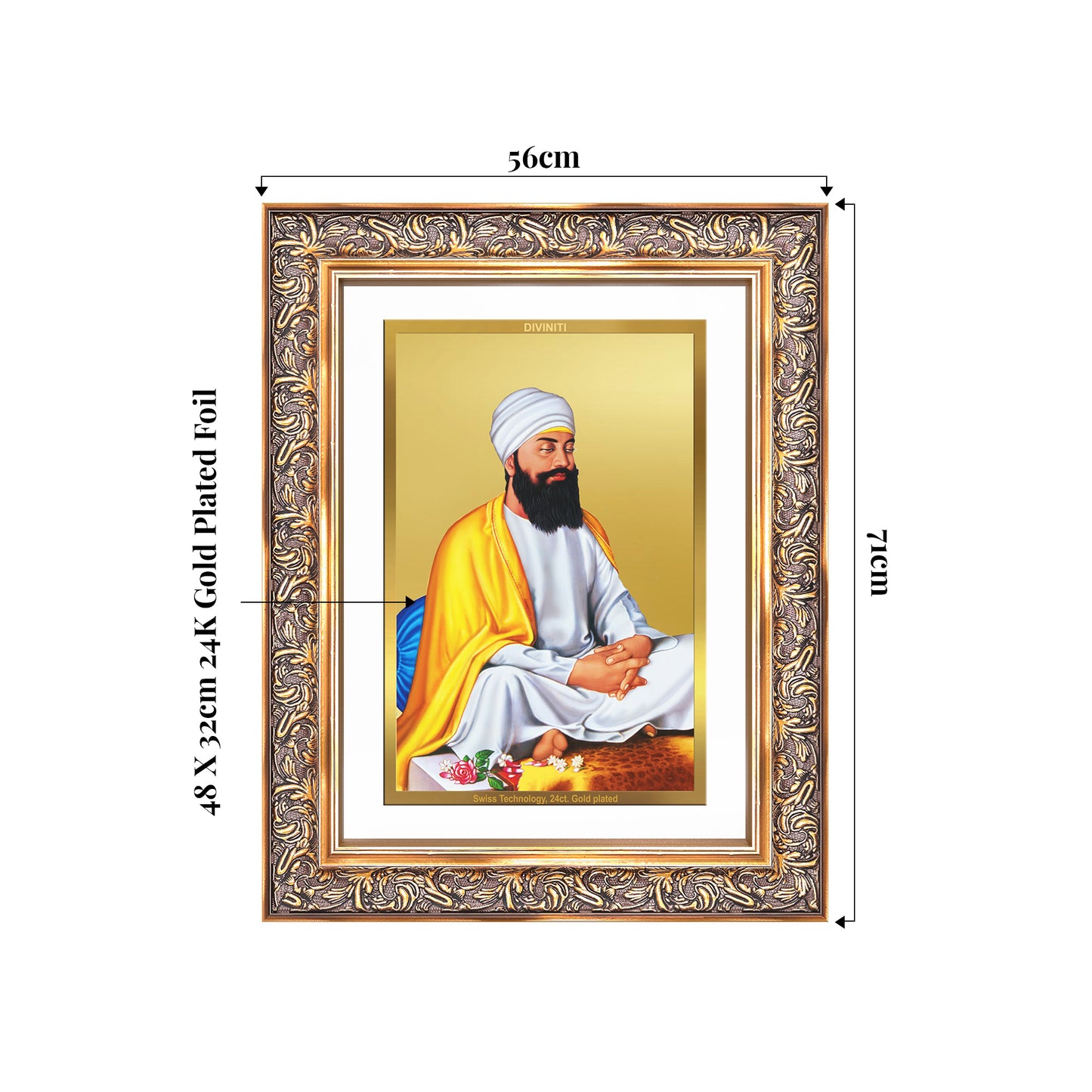 Guru Tegh Bahadar Sahib Ji | Divine Wall Mount Photo Frame in 24K Gold Plated Foil
