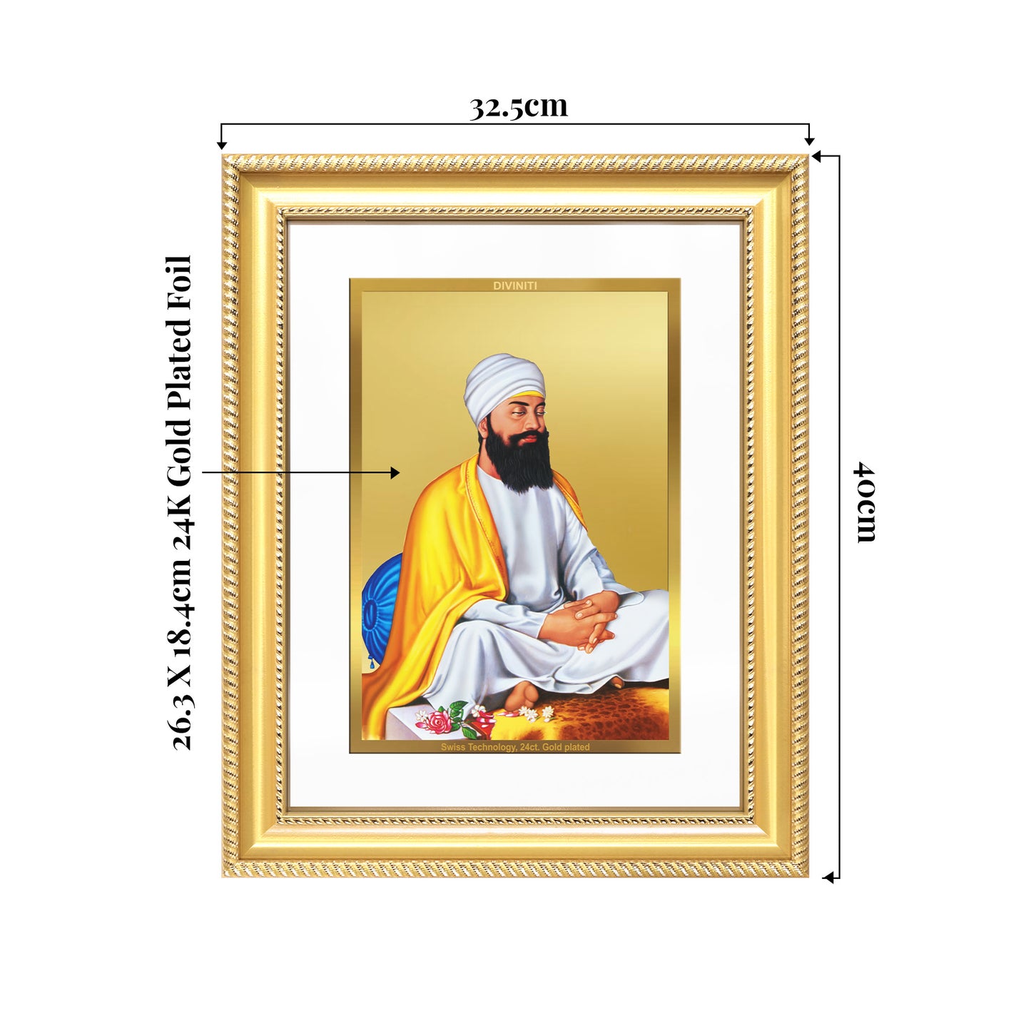 Guru Tegh Bahadar Sahib Ji | Divine Wall Mount Photo Frame in 24K Gold Plated Foil