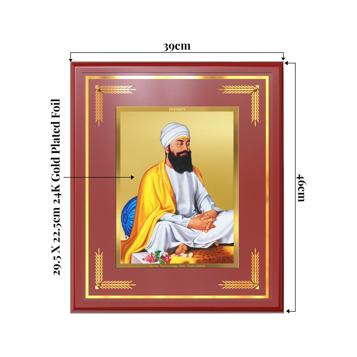Guru Tegh Bahadar Sahib Ji | Divine Wall Mount Photo Frame in 24K Gold Plated Foil