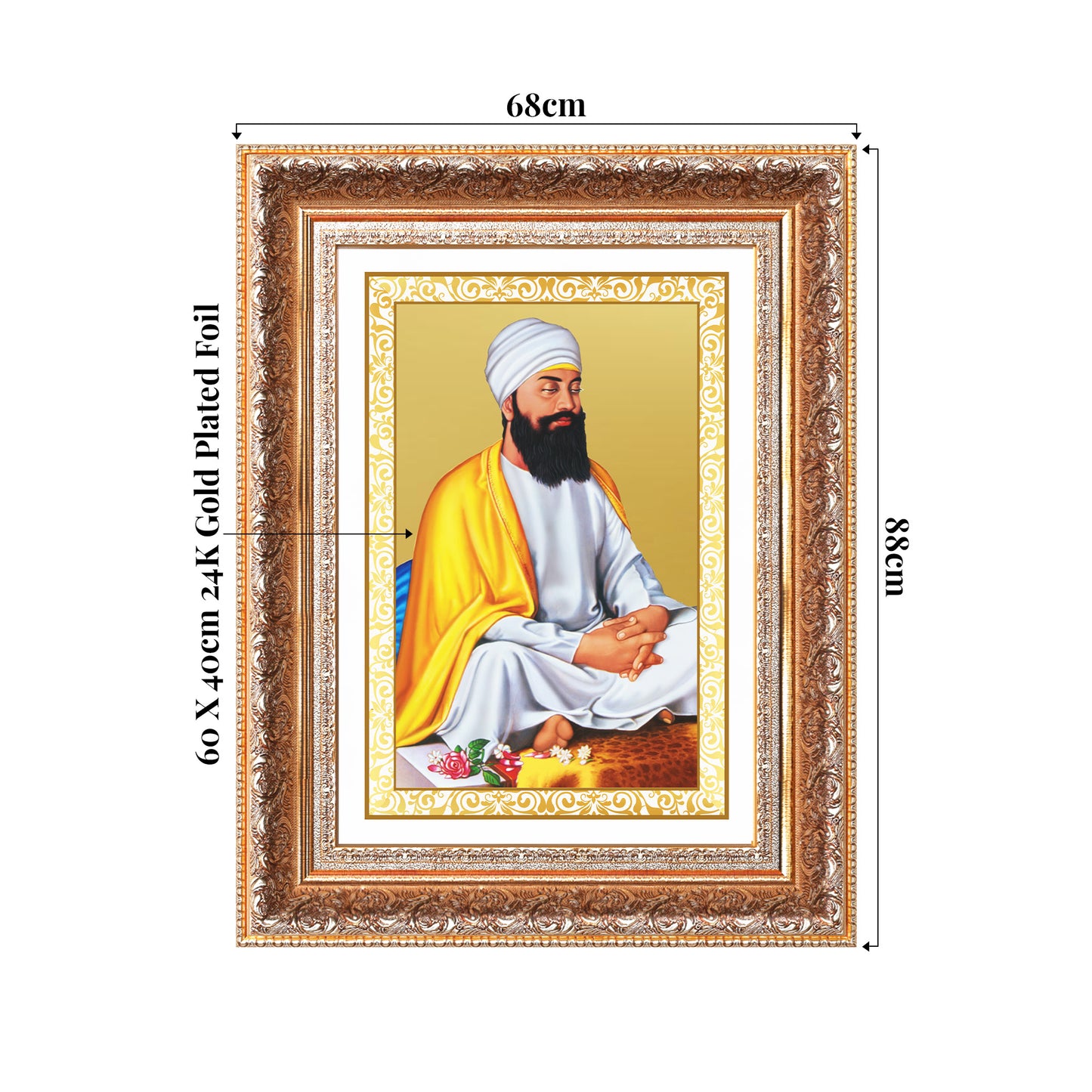 Guru Tegh Bahadar Sahib Ji | Divine Wall Mount Photo Frame in 24K Gold Plated Foil