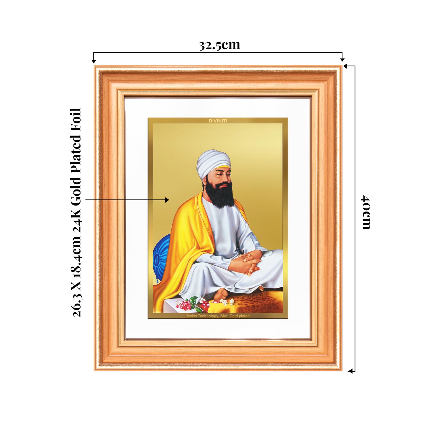 Guru Tegh Bahadar Sahib Ji | Divine Wall Mount Photo Frame in 24K Gold Plated Foil