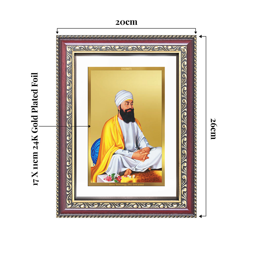 Guru Tegh Bahadar Sahib Ji | Divine Wall and Tabletop Photo Frame in 24K Gold Plated Foil