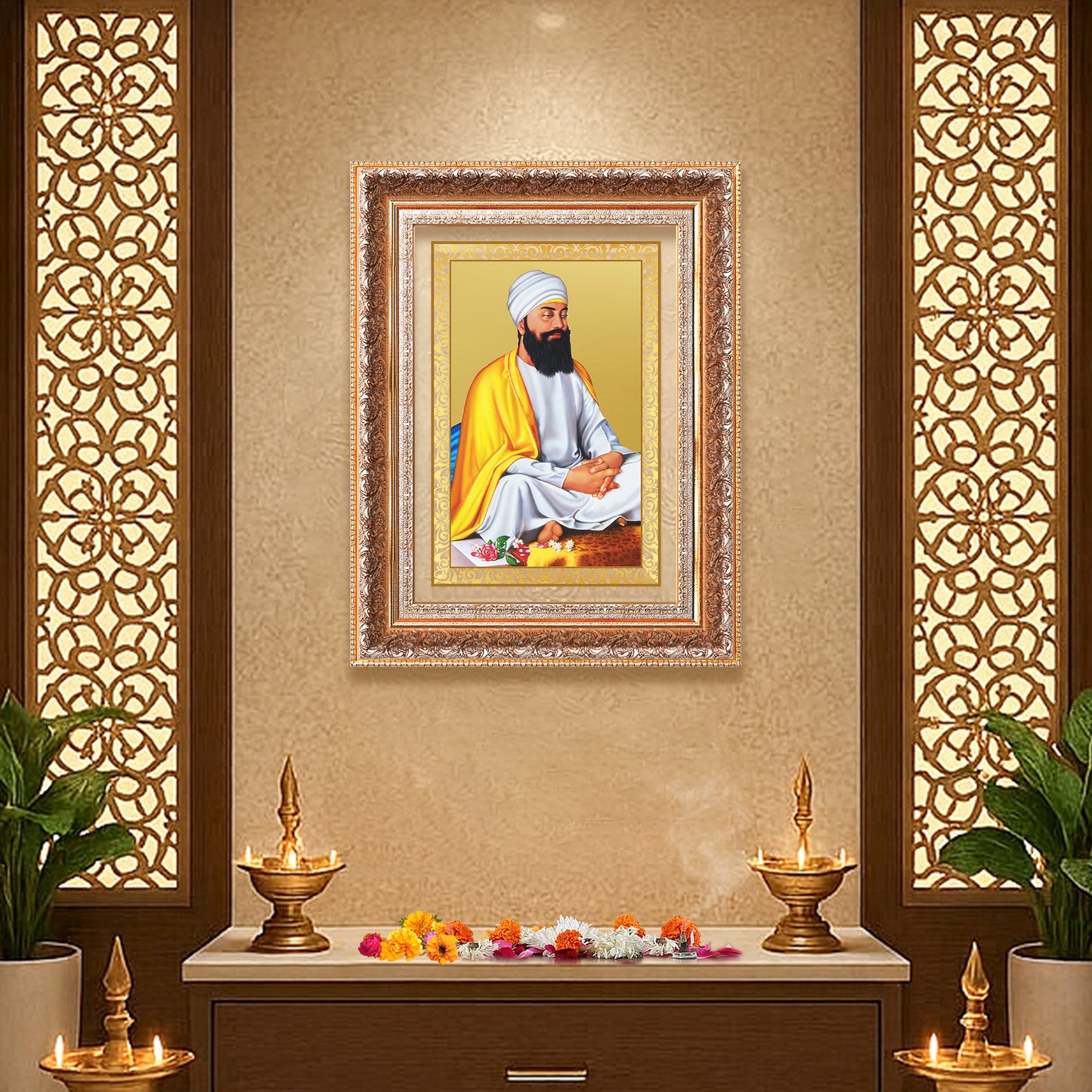 Guru Tegh Bahadar Sahib Ji | Divine Wall Mount Photo Frame in 24K Gold Plated Foil