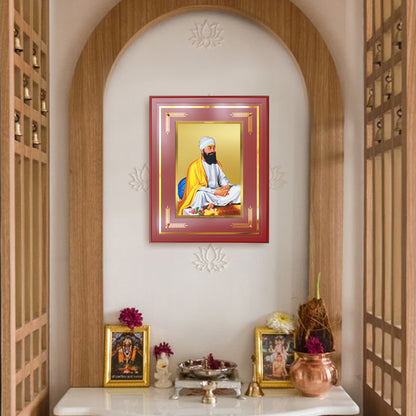 Guru Tegh Bahadar Sahib Ji | Divine Wall Mount Photo Frame in 24K Gold Plated Foil