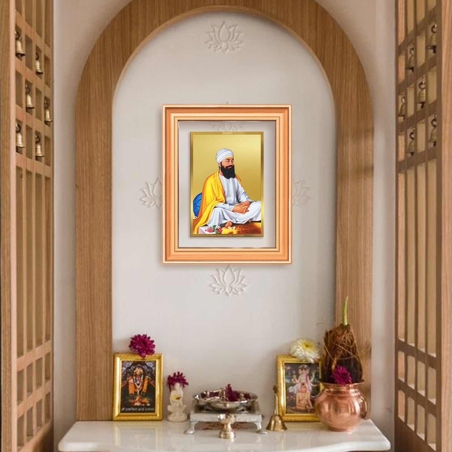 Guru Tegh Bahadar Sahib Ji | Divine Wall Mount Photo Frame in 24K Gold Plated Foil