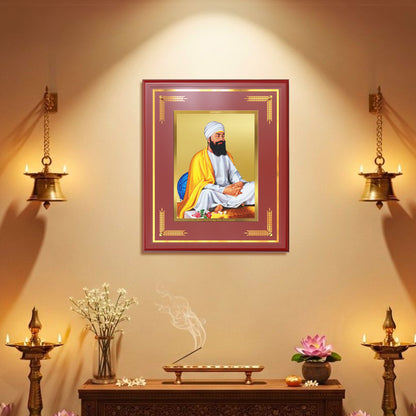 Guru Tegh Bahadar Sahib Ji | Divine Wall Mount Photo Frame in 24K Gold Plated Foil