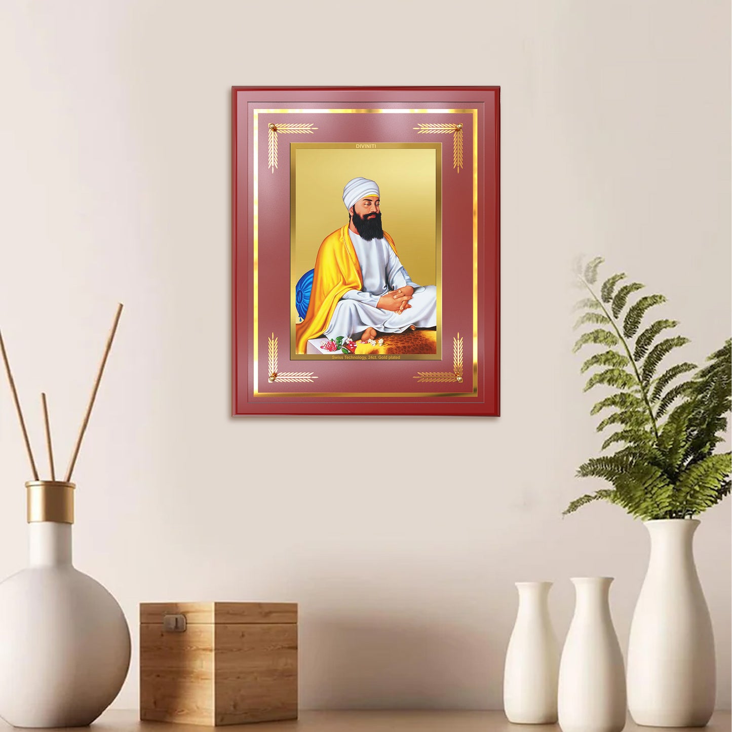 Guru Tegh Bahadar Sahib Ji | Divine Wall Mount Photo Frame in 24K Gold Plated Foil