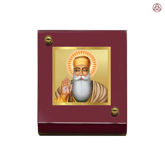 Guru Nanak Dev Ji | Divine Sikh Guru Car Dashboard & Tabletop Photo Frame in 24K Gold Plated Foil