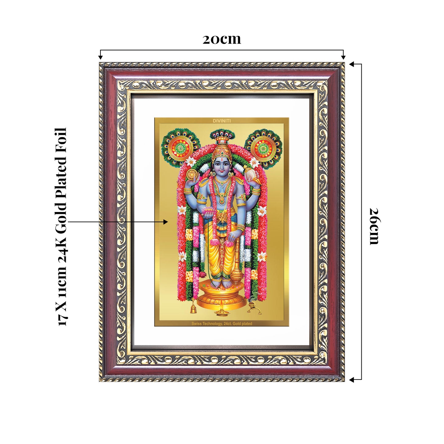 Guruvayurappan | Lord Krishna of Guruvayur Wall and Tabletop Photo Frame in 24K Gold Plated Foil