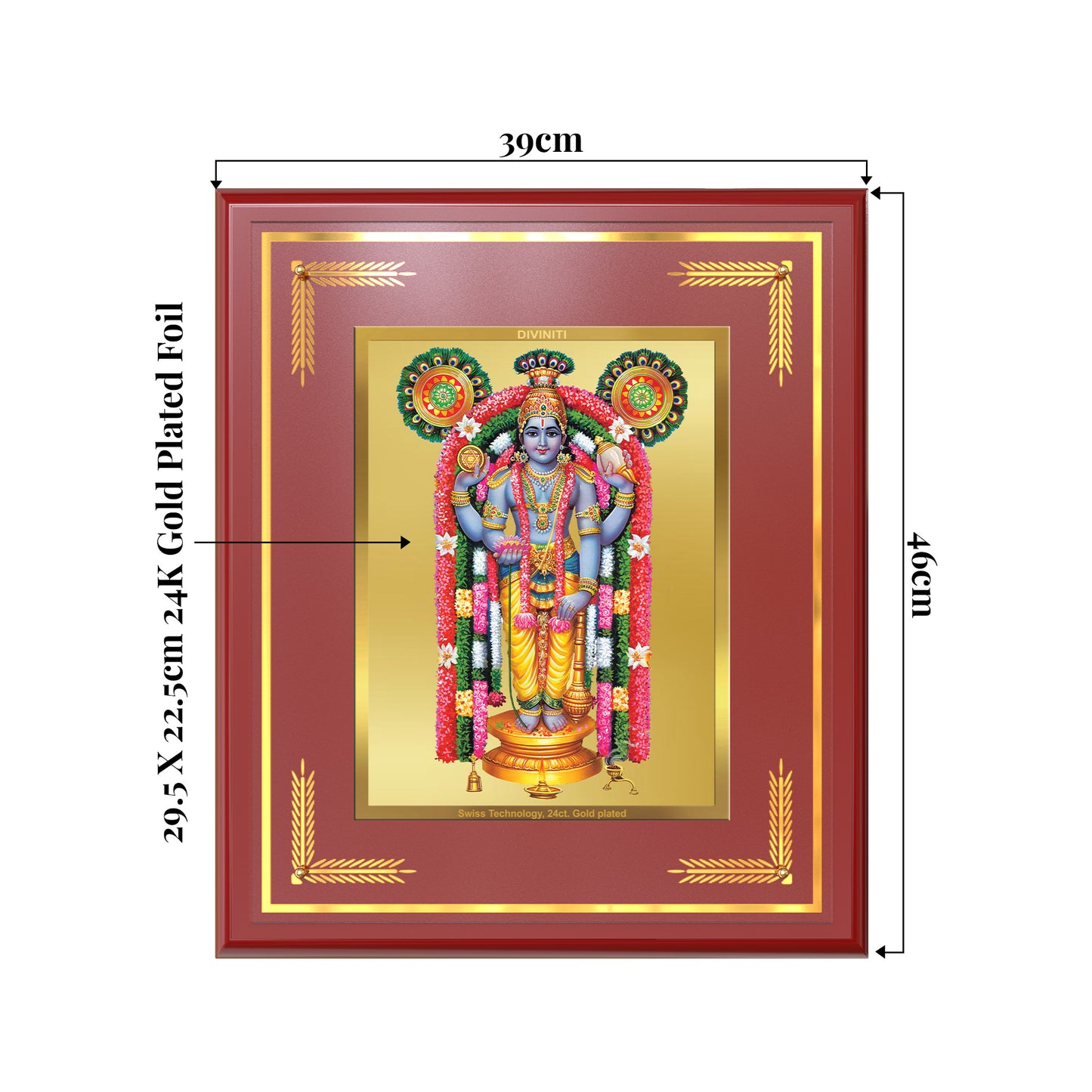 Guruvayurappan | Lord Krishna of Guruvayur Wall Mount Photo Frame in 24K Gold Plated Foil