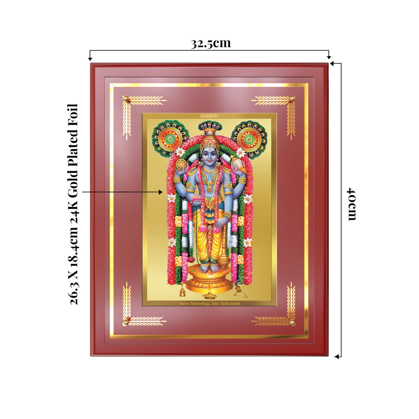 Guruvayurappan | Lord Krishna of Guruvayur Wall Mount Photo Frame in 24K Gold Plated Foil
