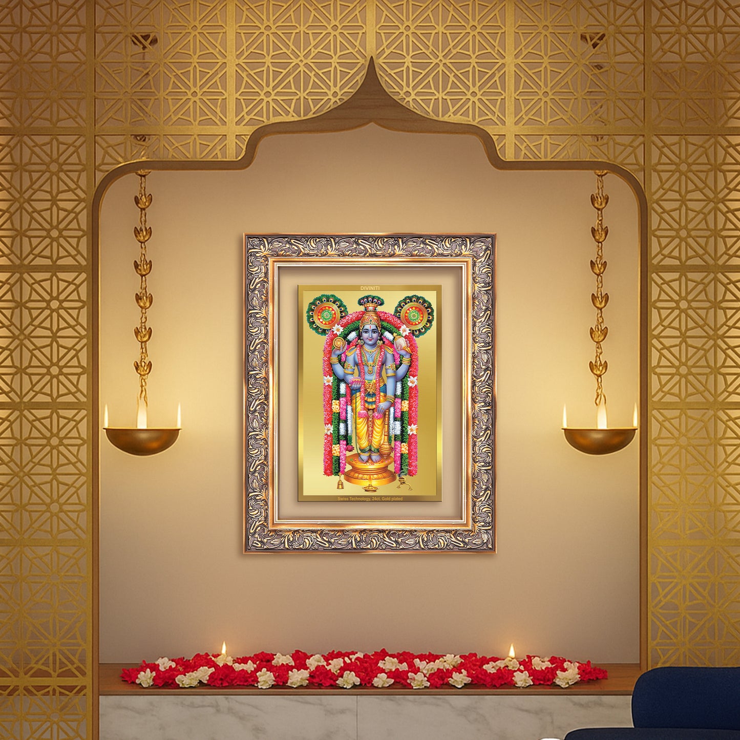 Guruvayurappan | Lord Krishna of Guruvayur Wall Mount Photo Frame in 24K Gold Plated Foil