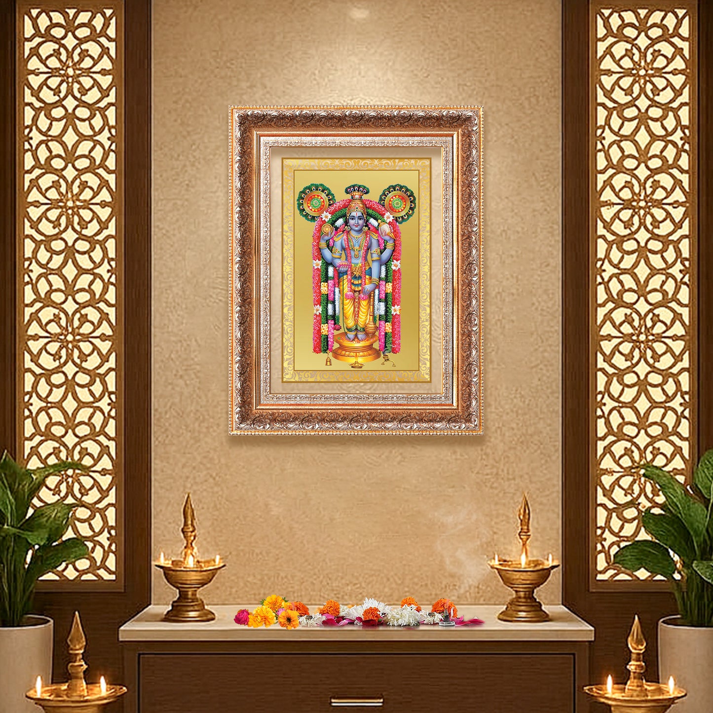 Guruvayurappan | Lord Krishna of Guruvayur Wall Mount Photo Frame in 24K Gold Plated Foil