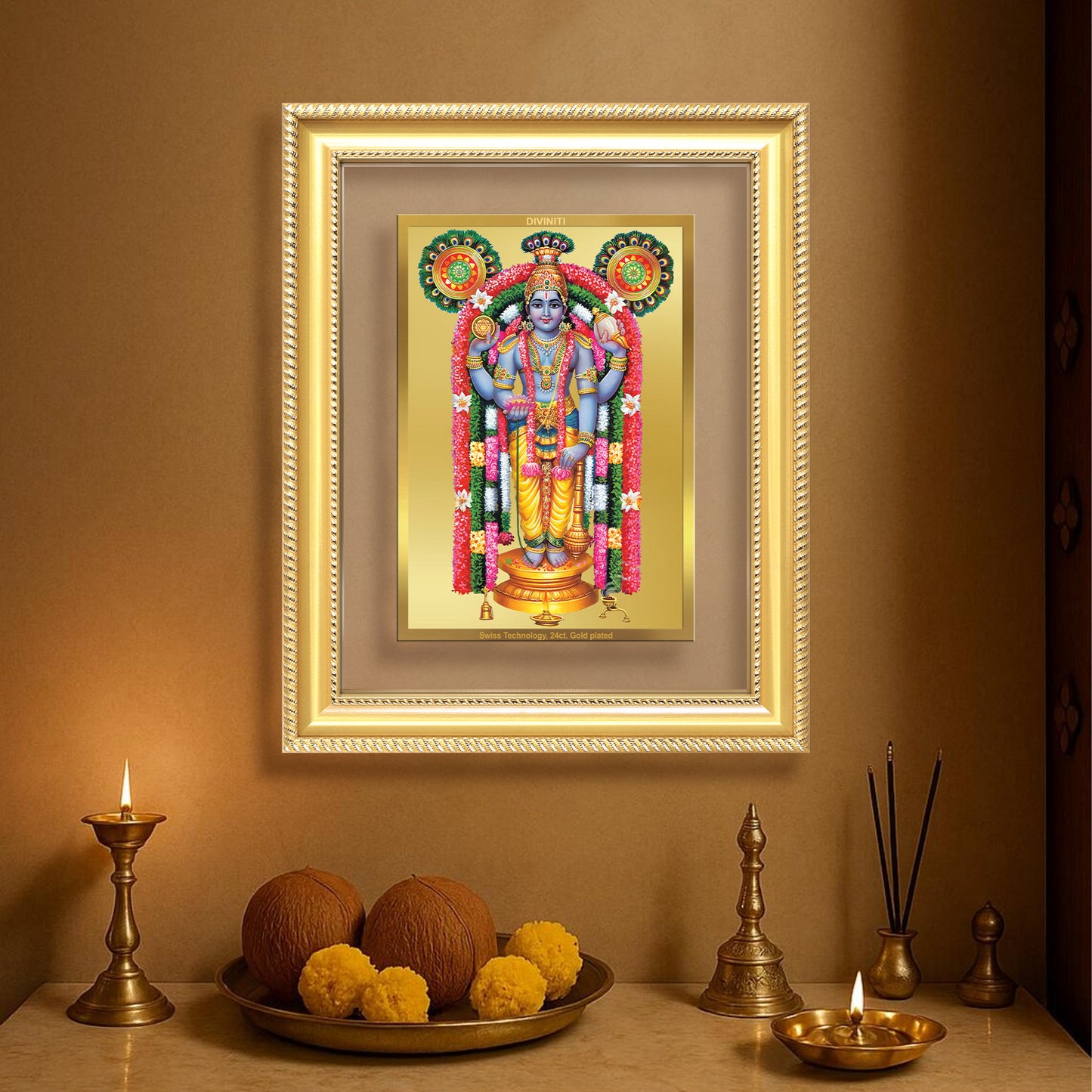 Guruvayurappan | Lord Krishna of Guruvayur Wall Mount Photo Frame in 24K Gold Plated Foil