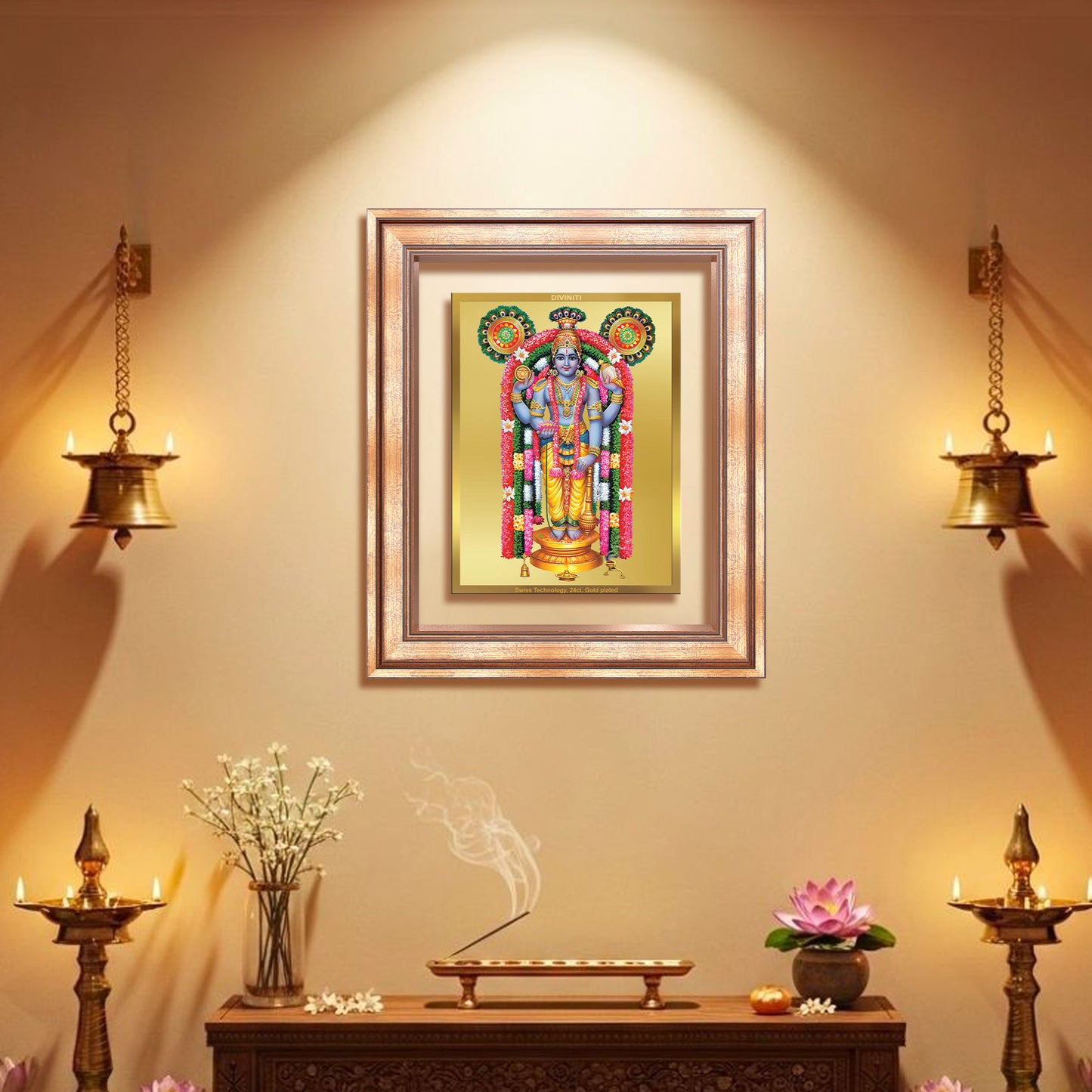Guruvayurappan | Lord Krishna of Guruvayur Wall Mount Photo Frame in 24K Gold Plated Foil