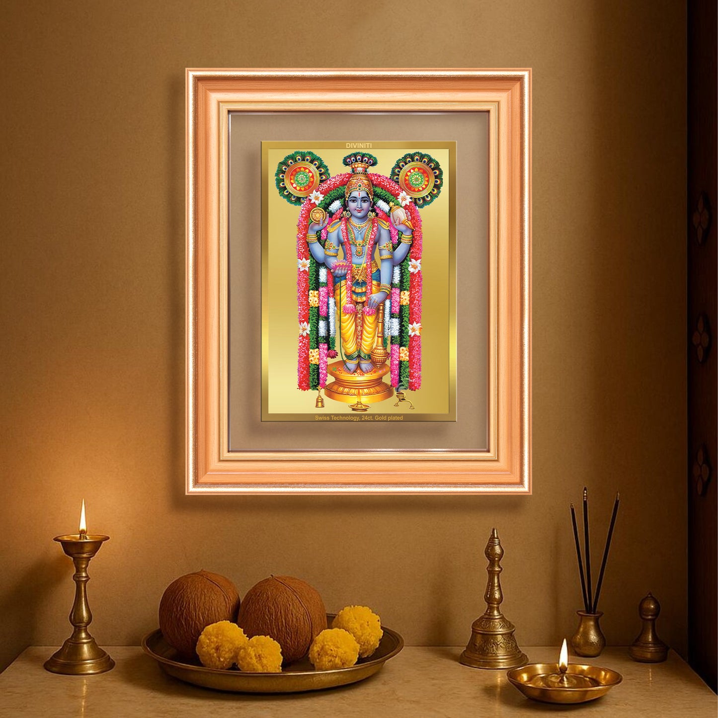 Guruvayurappan | Lord Krishna of Guruvayur Wall Mount Photo Frame in 24K Gold Plated Foil