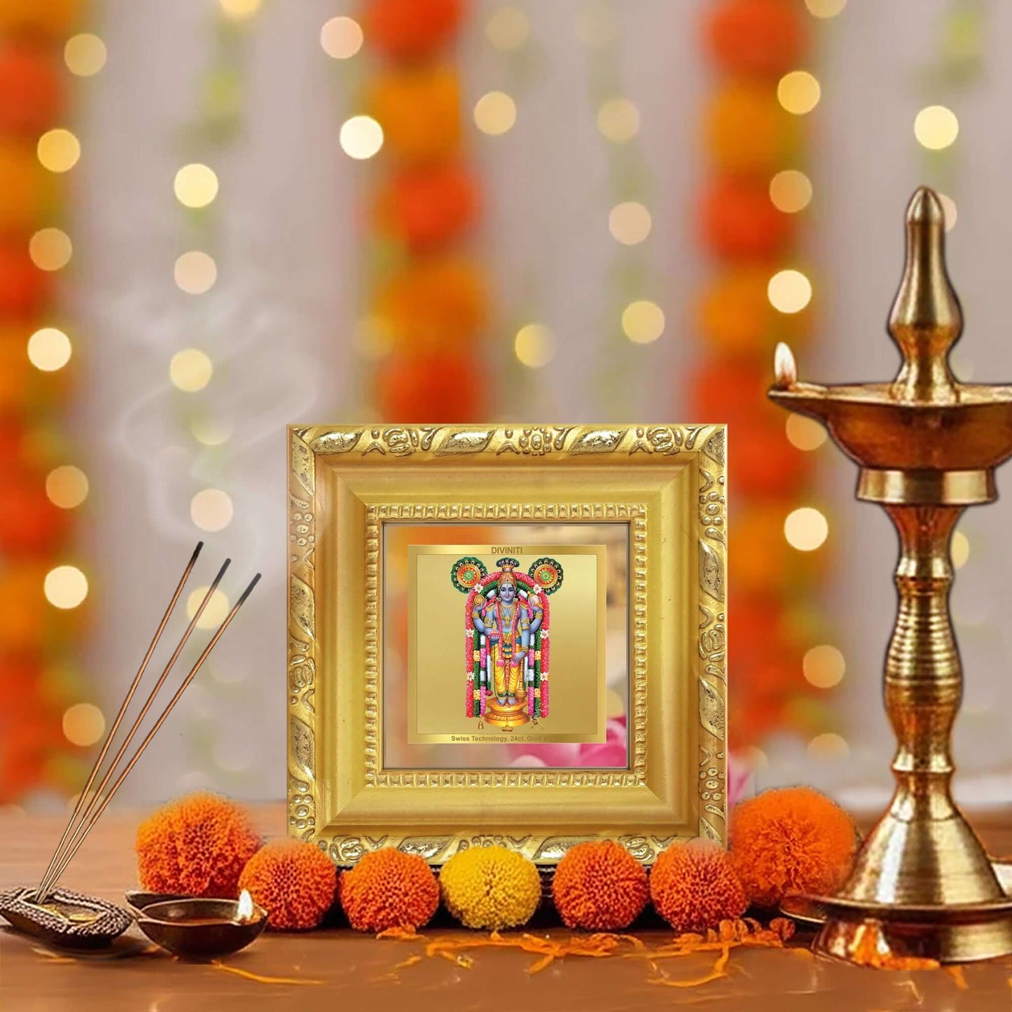 Guruvayurappan | Lord Krishna | Divine Form of Worshipped Deity For Tabletop Frame in 24K Gold Plated Foil