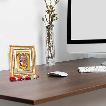 Guruvayurappan Photo Frame in 24K Gold Plated Foil Displayed on wooden table